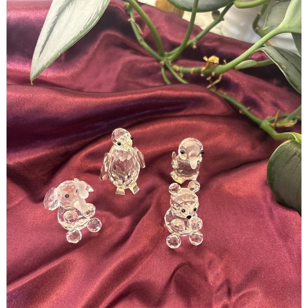 Lot Of 4 Vintage Crystal Animal Figurines Penguin Duck Elephant Bear Miniatures
